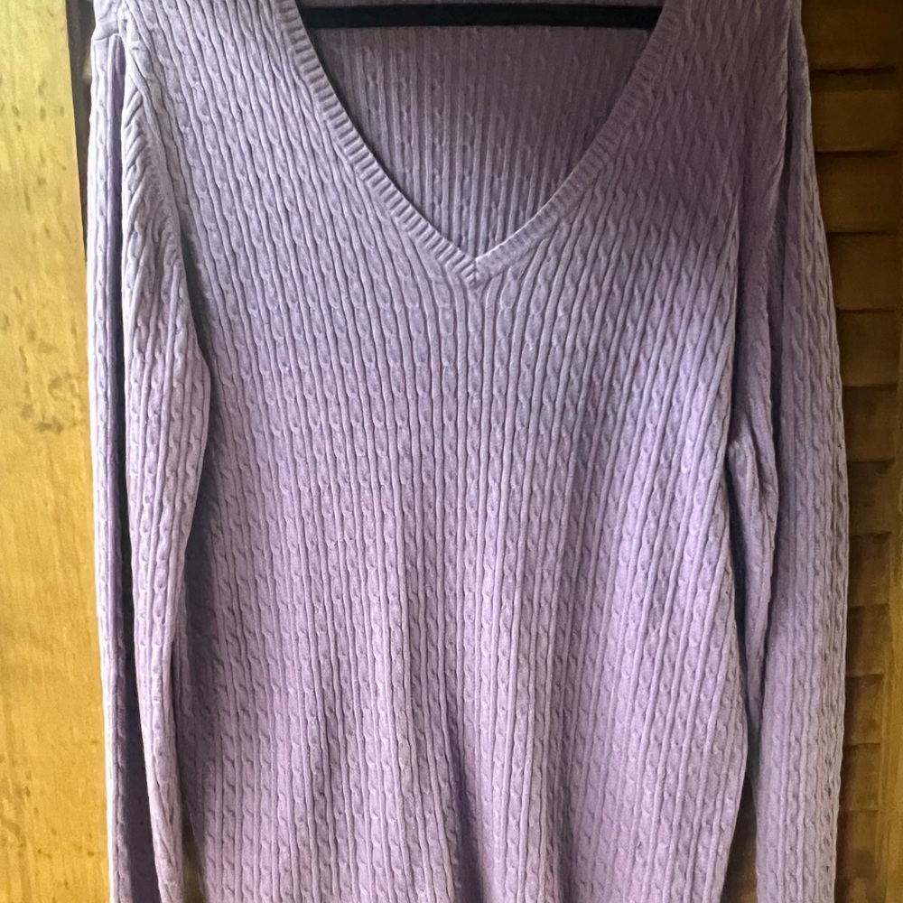 Lands' End Lavender V-Neck Cable Sweater